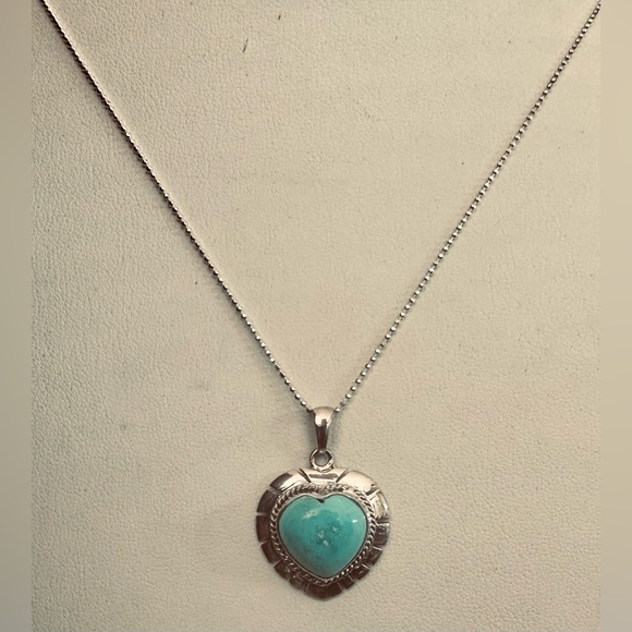 Blue Ridge Turquoise Heart Gemstone Pendant in SS with 24" SS Necklace Chain NWT - Picture 3 of 8